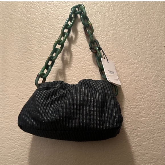 MANSUR GAVRIEL Black Woven Twist Mini Cloud Clutch (w/ Green Link Chain) - NWT - Picture 5 of 6